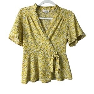 Monteau Yellow Floral Wrap Blouse